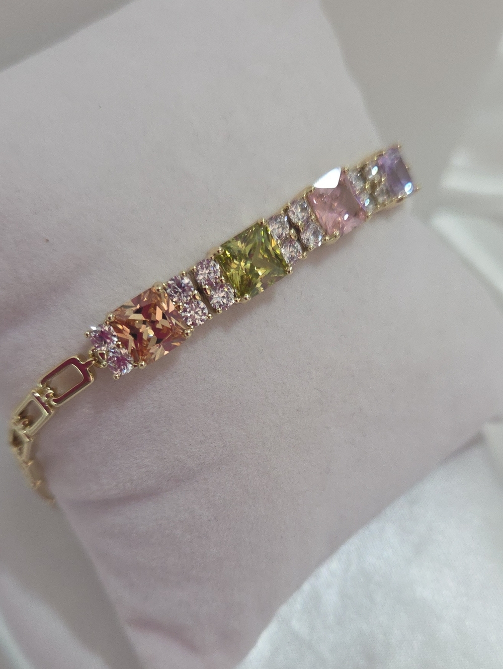 18k Gold Laminated Multicolor Crystal Tennis Bracelet